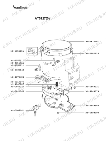 Взрыв-схема тостера (фритюрницы) Moulinex AT5127(0) - Схема узла 8P002114.0P2