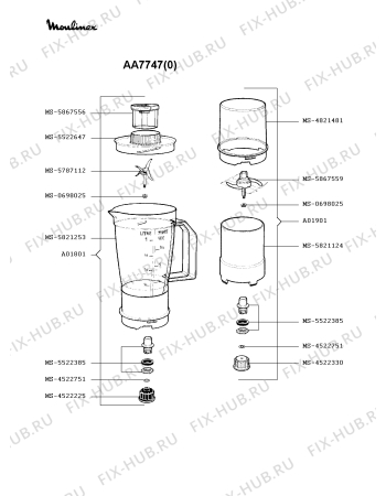 Взрыв-схема кухонного комбайна Moulinex AA7747(0) - Схема узла 3P000255.9P2