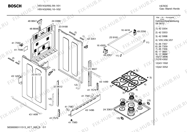 Схема №1 HSV432ANL, Bosch с изображением Панель управления для электропечи Bosch 00446876