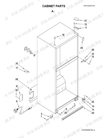 Схема №1 5VET2WPKLQ с изображением Ручка двери для холодильника Whirlpool 482000006982