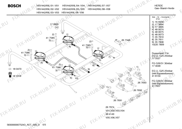 Схема №1 HSV443ANL Bosch с изображением Инструкция по эксплуатации для электропечи Bosch 00586260