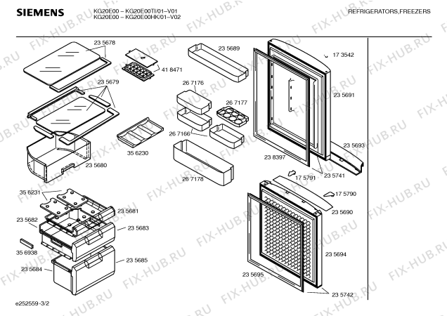 Взрыв-схема холодильника Siemens KG20E00TI - Схема узла 02