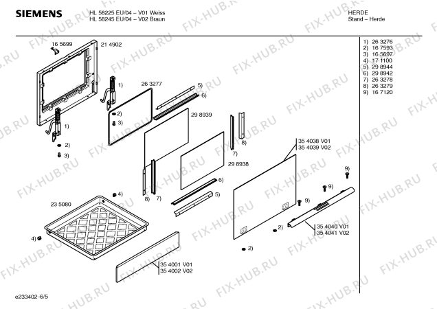 Схема №2 HL54625EU с изображением Стеклокерамика для электропечи Siemens 00235087