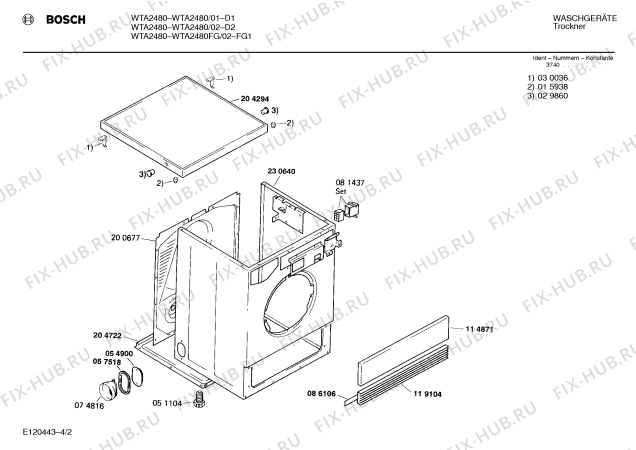 Взрыв-схема сушильной машины Bosch WTA2480FG WTA2480 - Схема узла 02