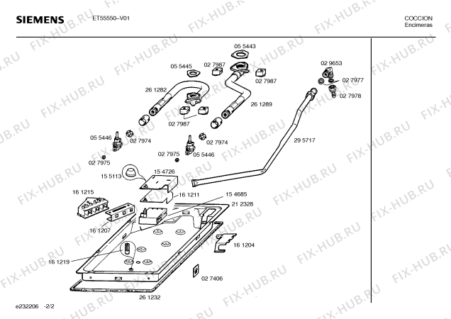 Взрыв-схема плиты (духовки) Siemens ET55550 - Схема узла 02