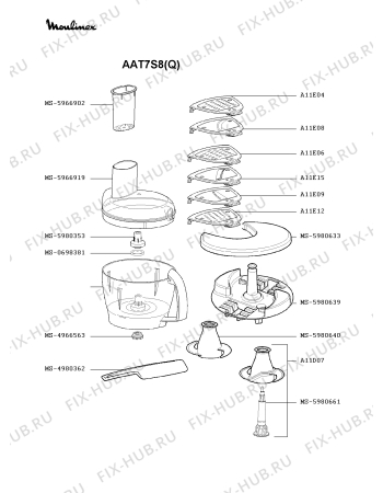 Взрыв-схема кухонного комбайна Moulinex AAT7S8(Q) - Схема узла 4P000302.8P3