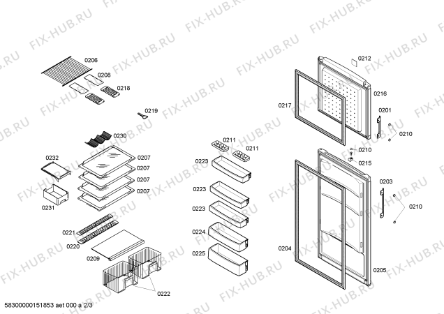 Схема №2 BD2668TM с изображением Дверь для холодильной камеры Bosch 00246349