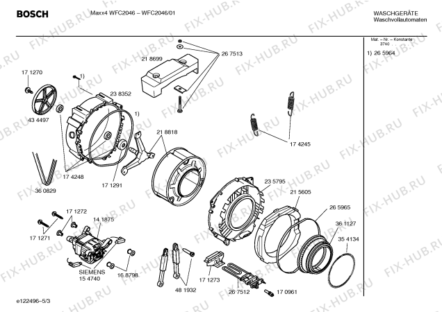 Схема стиральной машины Bosch WFC2046 Maxx4 WFC2046 - Схема узла 03 Взрыв-схема стиральной машины Bosch WFC2046 Maxx4 WFC2046 - Схема узла 03