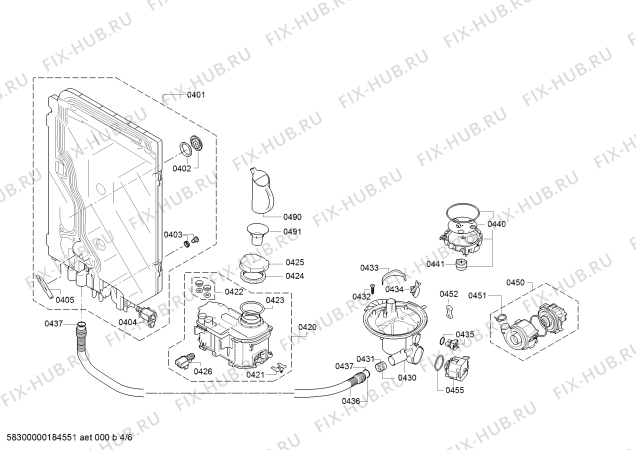 Взрыв-схема посудомоечной машины Siemens SX65M130EU - Схема узла 04