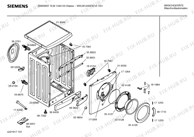 Схема №1 WXLM1240FN SIEMENS SIWAMAT XLM 1240 AA Klasse с изображением Инструкция по установке и эксплуатации для стиралки Siemens 00581533