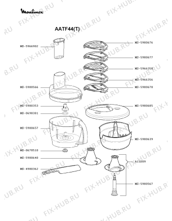 Взрыв-схема кухонного комбайна Moulinex AATF44(T) - Схема узла YP002408.2P3