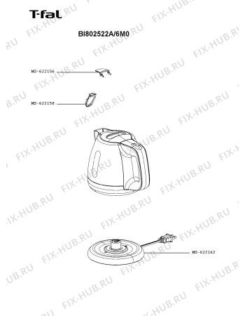 Схема №1 BI802522A/6M0 с изображением Элемент корпуса для электрочайника Seb MS-622162