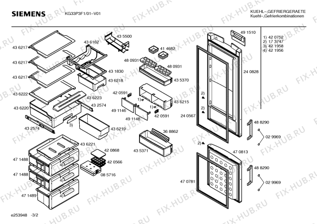Взрыв-схема холодильника Siemens KG33P3F1 - Схема узла 02