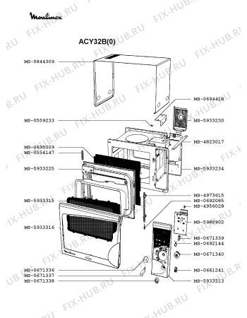 Взрыв-схема микроволновой печи Moulinex ACY32B(0) - Схема узла DP002038.9P3