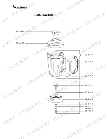 Взрыв-схема блендера (миксера) Moulinex LM500321/96 - Схема узла XP002901.3P2