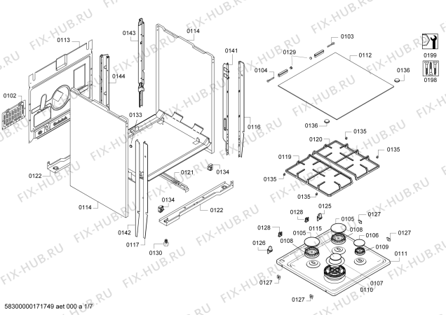 Схема №2 HGD74W255N с изображением Столешница для плиты (духовки) Bosch 00711979