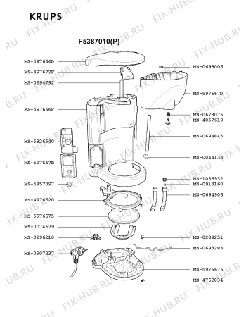 Взрыв-схема кофеварки (кофемашины) Krups F5387010(P) - Схема узла DP001837.3P2