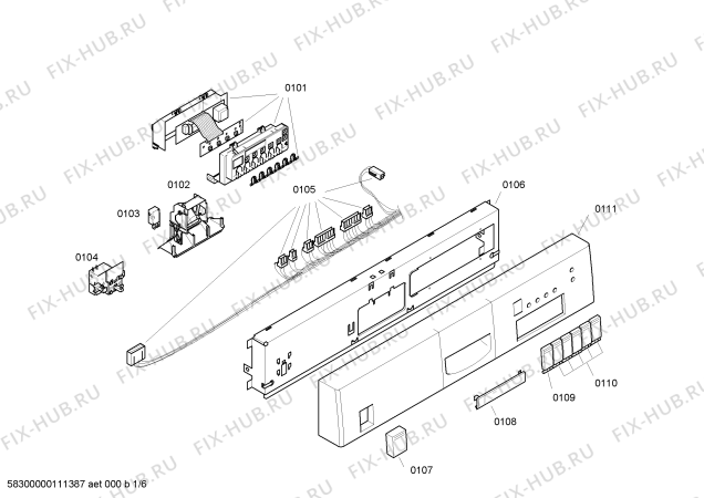 Схема №1 SGS5362BS с изображением Панель управления для электропосудомоечной машины Bosch 00369489