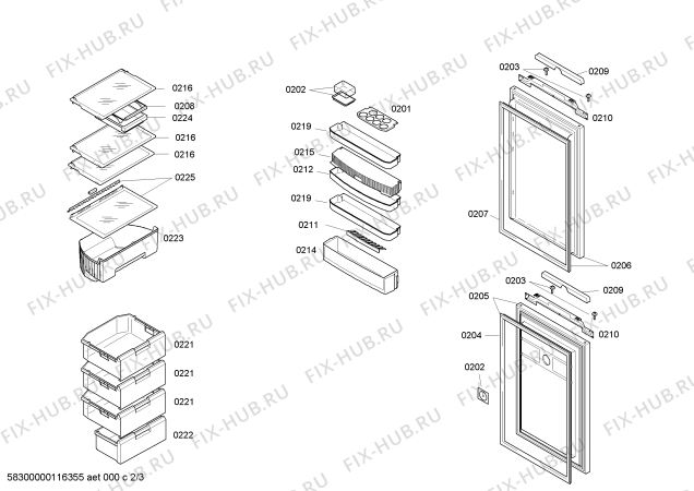 Схема №1 K4254X7GB с изображением Дверь для холодильной камеры Bosch 00244031