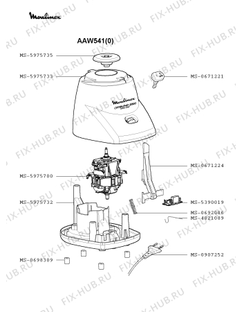 Взрыв-схема блендера (миксера) Moulinex AAW541(0) - Схема узла WP001205.6P3