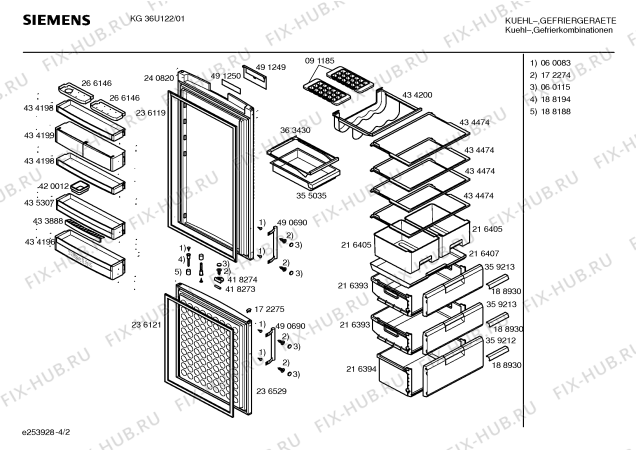 Схема №2 KG36U130 с изображением Дверь для холодильника Siemens 00240820