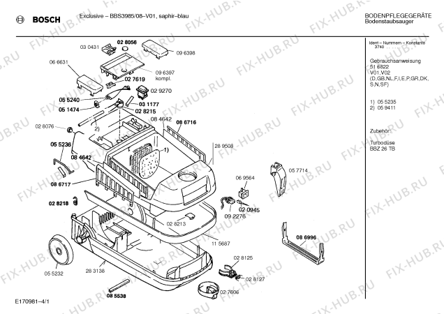 Схема №1 BBS3985 EXCLUSIV с изображением Панель для мини-пылесоса Bosch 00096397