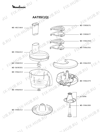 Взрыв-схема кухонного комбайна Moulinex AAT5SC(Q) - Схема узла 6P000522.6P3