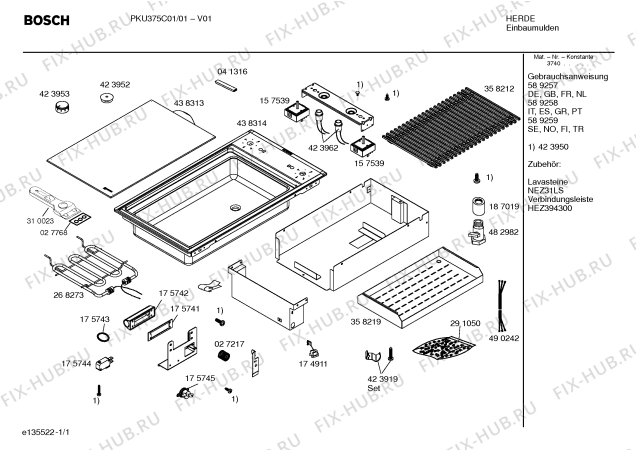 Схема №1 PKU375C01 с изображением Контейнер для электропечи Bosch 00438314