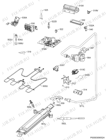 Взрыв-схема плиты (духовки) Electrolux F43GXE - Схема узла Functional parts