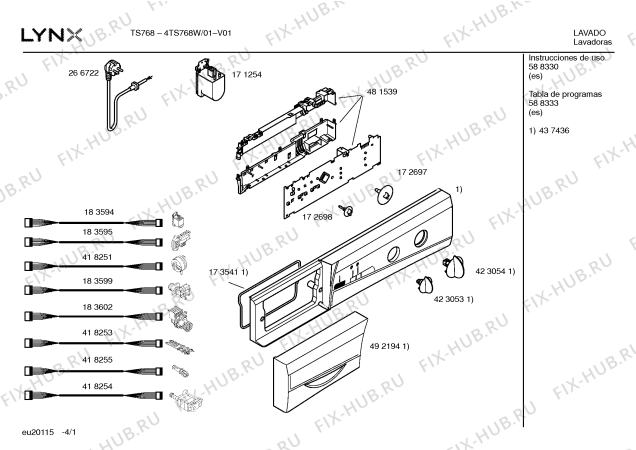 Схема №1 4TS716E TS716 с изображением Таблица программ для стиральной машины Bosch 00588333