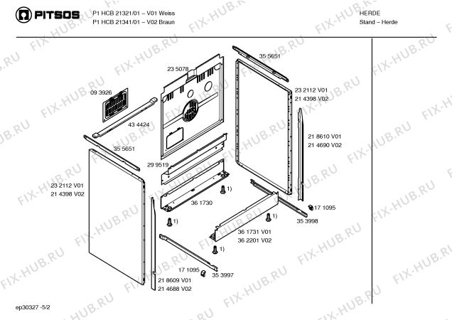 Взрыв-схема плиты (духовки) Pitsos P1HCB21341 - Схема узла 02