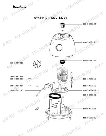 Взрыв-схема блендера (миксера) Moulinex AY4511(0) - Схема узла 3P001357.5P2