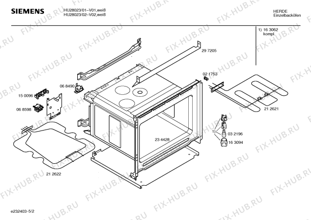 Схема №1 HU28023 с изображением Корпус духовки для духового шкафа Siemens 00234428