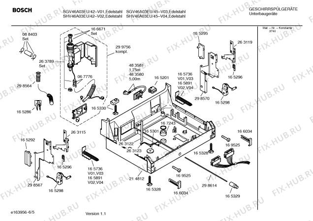 Схема №1 SHV46A03EU с изображением Инструкция по эксплуатации для электропосудомоечной машины Bosch 00584069