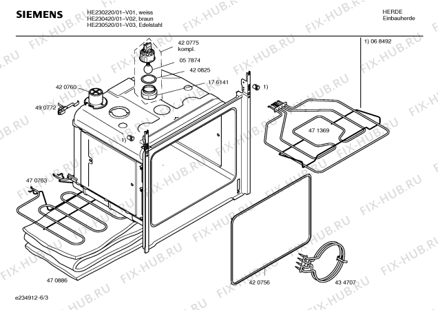 Взрыв-схема плиты (духовки) Siemens HE230220 - Схема узла 03