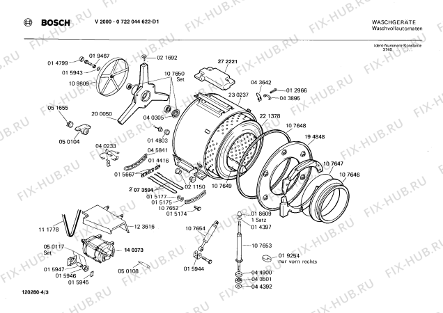 Взрыв-схема стиральной машины Bosch 0722044622 V2000 - Схема узла 03