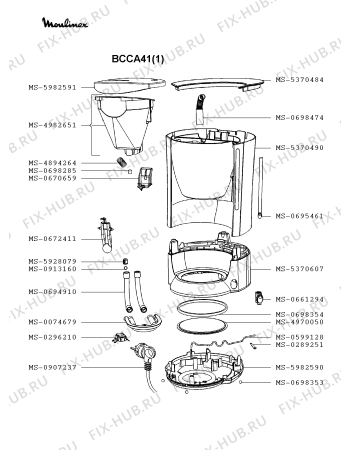 Взрыв-схема кофеварки (кофемашины) Moulinex BCCA41(1) - Схема узла XP002429.7P2