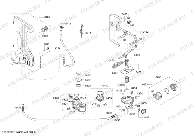 Взрыв-схема посудомоечной машины Bosch SPS46MW00X, Made in Germany - Схема узла 04
