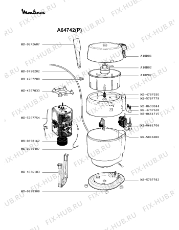 Взрыв-схема кухонного комбайна Moulinex A64742(P) - Схема узла 1P001094.5P3