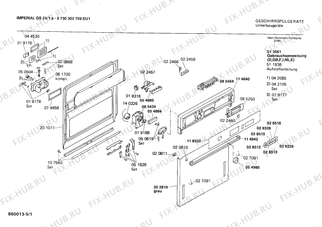 Схема №1 0730302709 GS24/1S с изображением Панель для посудомойки Bosch 00118332