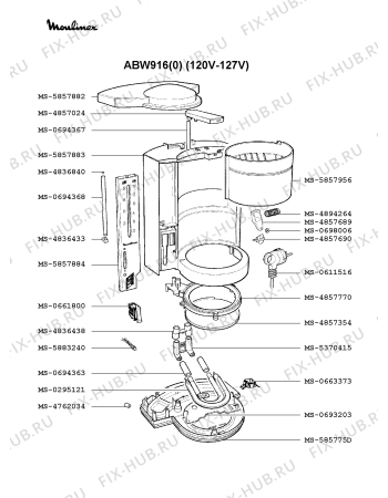 Взрыв-схема кофеварки (кофемашины) Moulinex ABW916(0) - Схема узла 4P001469.2P2