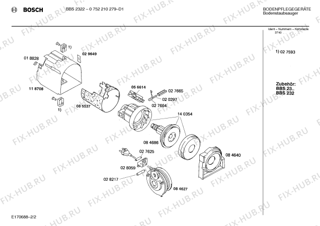 Схема №1 0752210279 BBS2322 с изображением Верхняя часть корпуса для электропылесоса Bosch 00118797