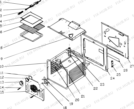 Взрыв-схема плиты (духовки) Indesit F600 (F008797) - Схема узла