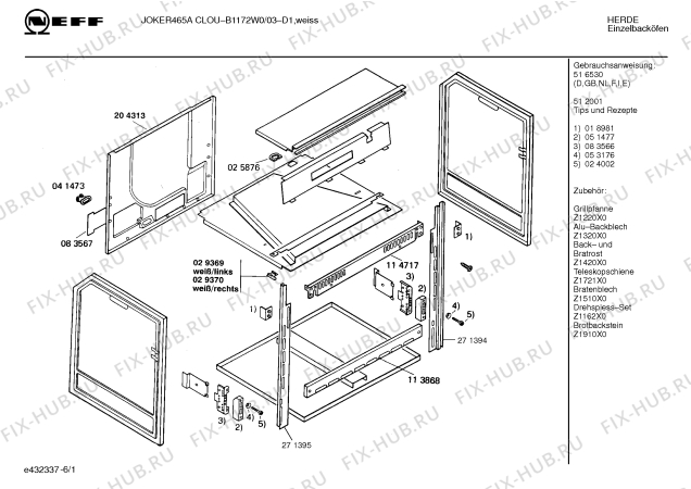 Схема №1 B1172W0 JOKER 465 A CLOU с изображением Панель для плиты (духовки) Bosch 00284694