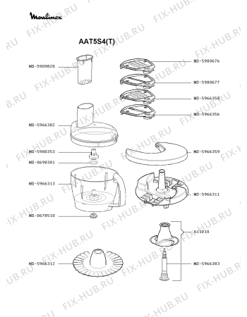Взрыв-схема кухонного комбайна Moulinex AAT5S4(T) - Схема узла 5P002632.1P2