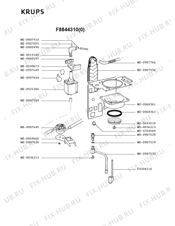 Взрыв-схема кофеварки (кофемашины) Krups F8844310(0) - Схема узла 0P001861.2P4