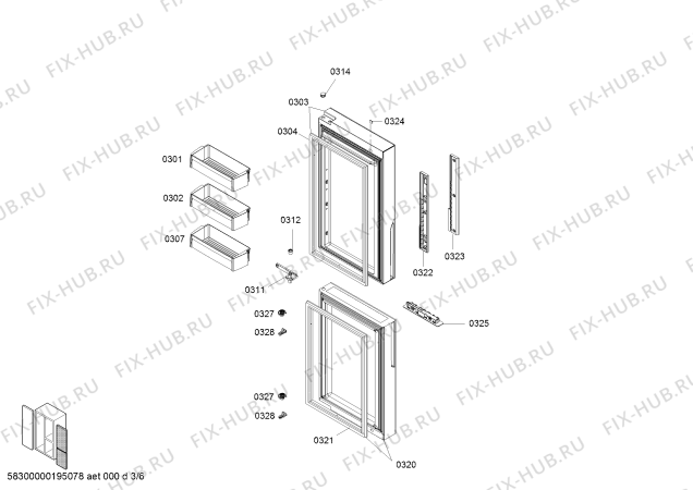 Схема №3 KAF96S80TI, Added Value с изображением Дверь для холодильной камеры Bosch 00715684