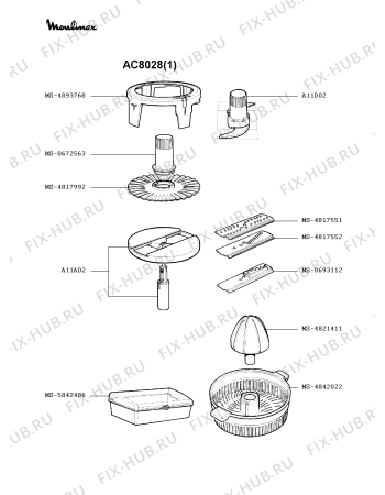 Взрыв-схема кухонного комбайна Moulinex AC8028(1) - Схема узла 8P000483.2P2