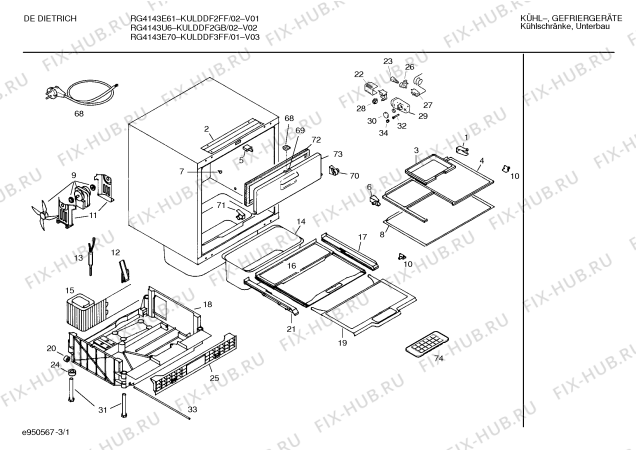 Схема №1 KULDDF3FF De Dietrich, RG 4137 E70 с изображением Клапан для холодильной камеры Bosch 00264555