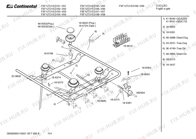 Взрыв-схема плиты (духовки) Continental FSF12T21ED - Схема узла 04